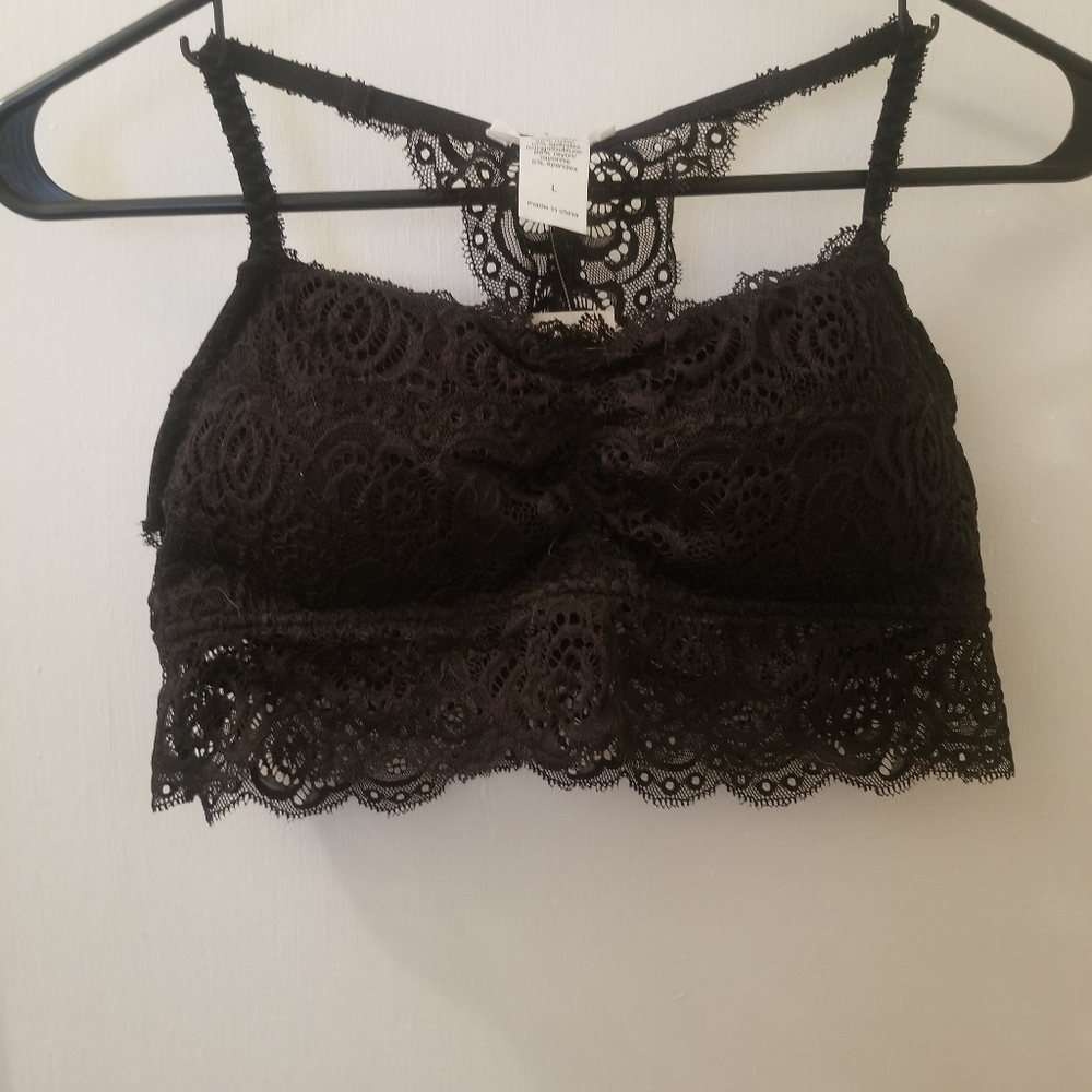 Black bralette with lace.
